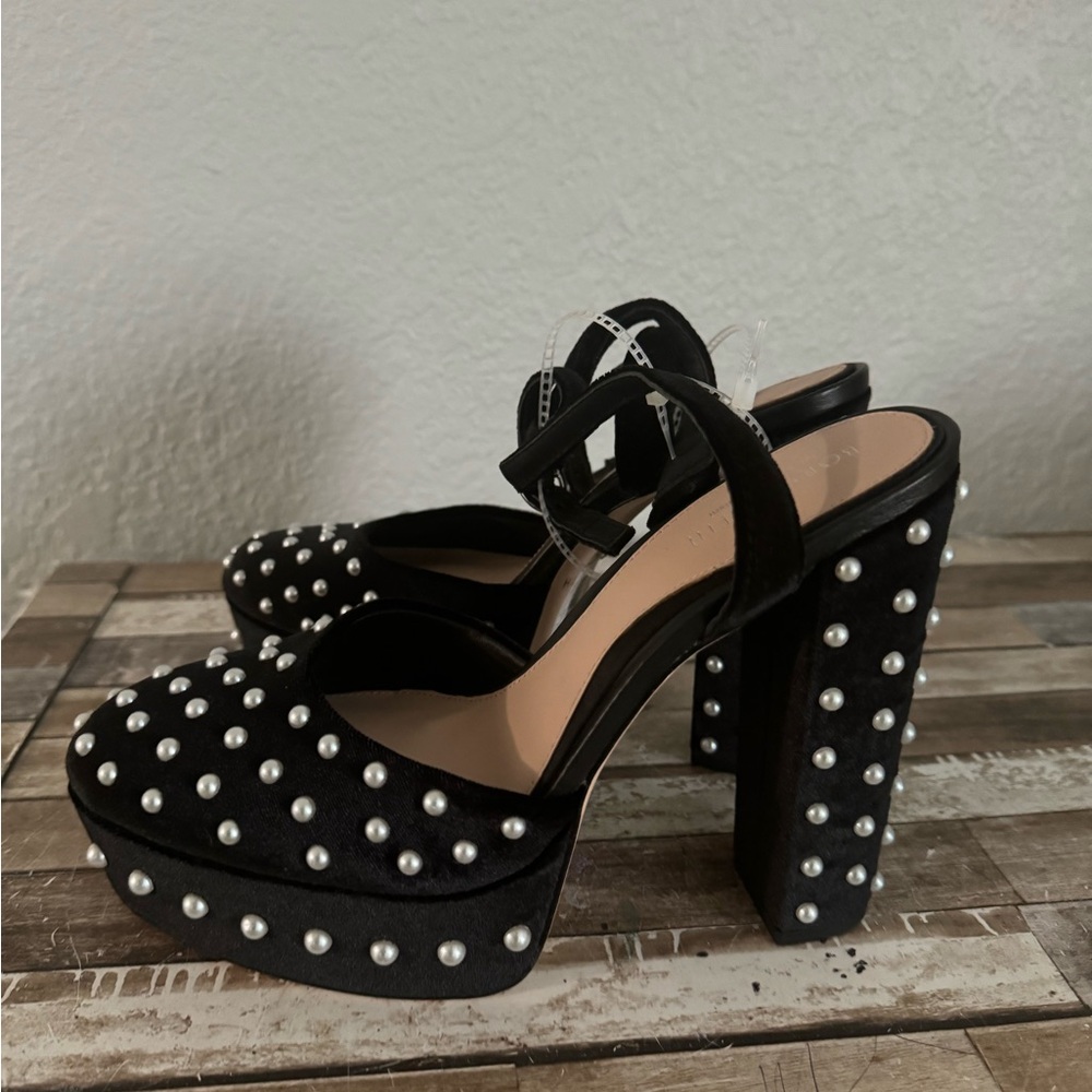 Antonio Melani x Born On Fifth EMILY Velvet Pearl Detail Platform Pumps